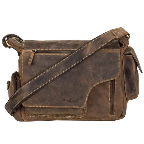 Greenburry Vintage Umhängetasche aus Leder - Braun, 34,5x26x13,5cm - Stilvolle Messenger-Bag aus hochwertigem Leder, ideal für Alltag und Beruf mit praktischem Volumen von 11-20L.