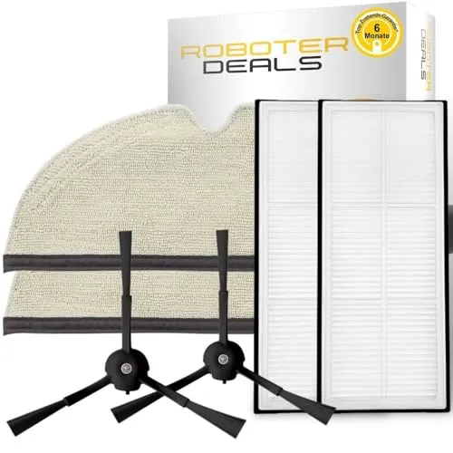 Roboter Deals Zubehör Set für Roborock Q8 MAX, MAX Plus - Ersatzteile für Staubsauger: 6-teiliges Kit mit 2x Seitenbürste, 2x Filter und 2x Pad, 100% geprüfte Passgenauigkeit und Qualität, inklusive 6 Monate Garantie.