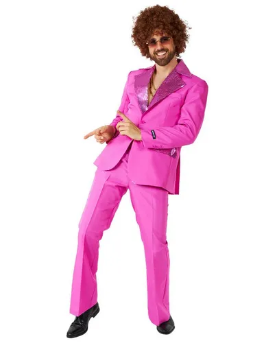 Suitmeister Herren Disco Kostüm Anzug - Saturday Night Fever Outfit - Slim Fit - inklusive Blazer und Schlaghosen - Pink