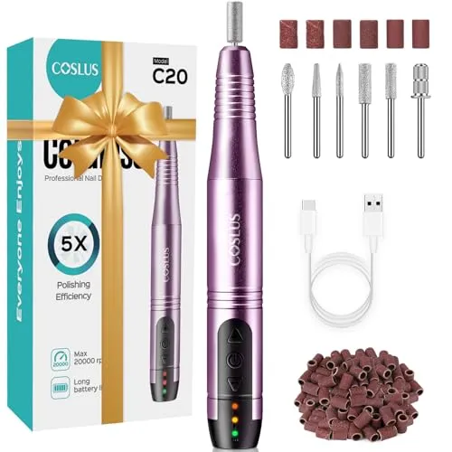 COSLUS C20 Kabellos Tragbar Elektrische Nagelfräser, 11 in 1 Profi Maniküre und Pediküreset, Elektrische Nagelfeile für Gelnägel und Acrylnägel, Nagelformen, Polieren, Entfernen von Hornhaut