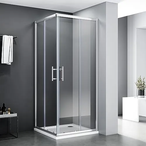 Duschkabine/Duschabtrennung 90x80cm Eckeinstieg Doppel Schiebetür Echtglas