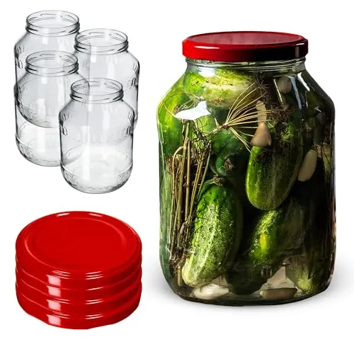 KADAX 4st 2,5L Einmachgläser mit Schraubdeckel TO100 für Gurken, Kombucha, Kimchi | Konservengläse weite Öffnung zum Einlegen, Fermentieren, Einmachglas zum Einlegen, Einkochgläser, Gurkenglas (Rot)