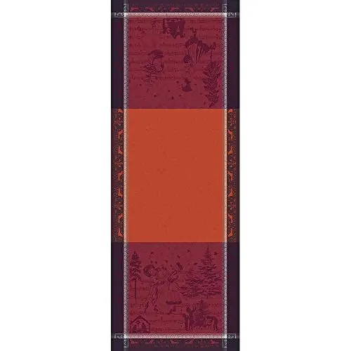 Garnier-Thiebaut Chant De Noel Tischläufer 55,9 x 150,9 cm - Eleganter Tischläufer aus französischem Jacquard, pflegeleicht und mit kreativen Mustern in Grün. Ideal für festliche Anlässe und stilvolle Tischdekoration.