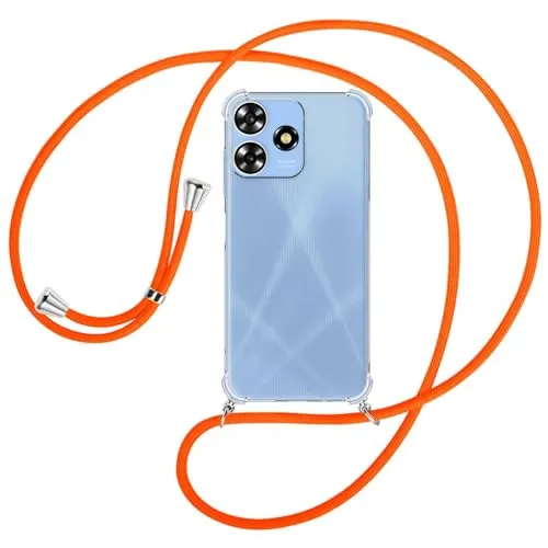 mtb more energy® Handykette kompatibel mit ZTE Blade A73 4G - Neon Orange - Smartphone Hülle zum Umhängen - Anti Shock Full TPU Case