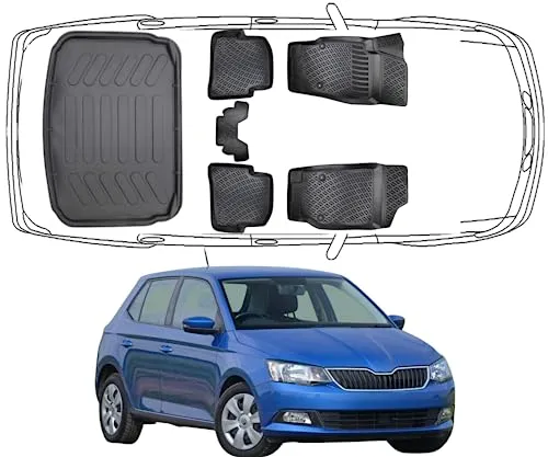 Rizline 3D Fußmatten & Kofferraumwanne Set für Skoda Fabia III (2014-2022) - Passgenaue Rizline Fußmatten aus langlebigem TPE-Material, rutschfest und wasserabweisend. Ideal für alle Wetterbedingungen, leicht zu reinigen und zu installieren – für ein stets sauberes Fahrzeuginnere.