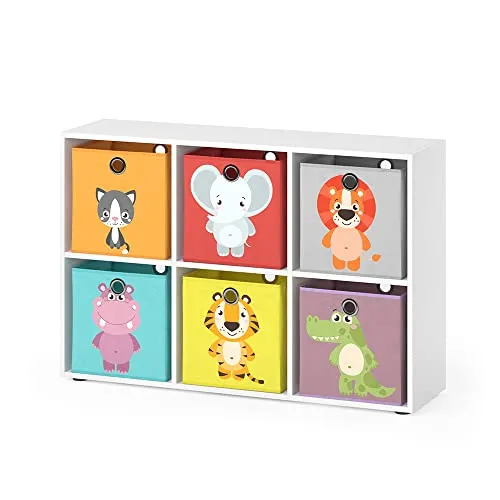 Vicco Kinderregal Weiß mit 6 Faltboxen - Praktisches Kinderzimmerregal mit 6 Aufbewahrungsboxen für ein aufgeräumtes Zuhause. Ideal zur Aufbewahrung von Spielzeug, Büchern und mehr.