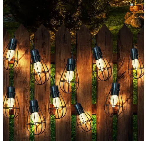 NOWA LED Solarleuchte mit 10 Laternen – Warmweiß für Garten & Terrasse - Schöne Solar-Lichterkette mit 10 Mini-Laternen aus rostfarbenem Metall. Ideal für Garten und Balkon, wetterfest (IP44) und mit warmweißem Licht für stimmungsvolle Abende.