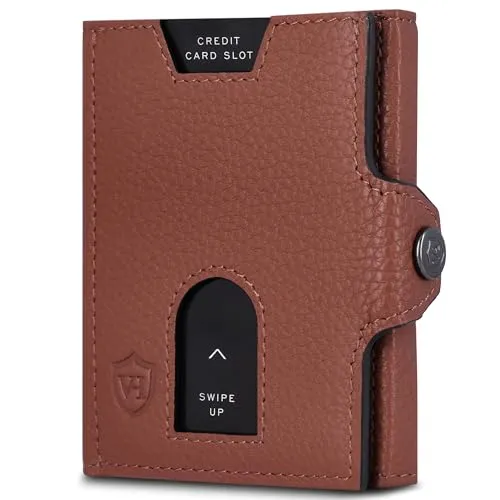 VON HEESEN Slim Wallet mit RFID Schutz - Geldbörse Herren klein - Mini Geldbeutel Damen Portmonee - Kartenetui Echtleder Karten Portemonnaie - Leder Kreditkartenetui Cognac-Braun