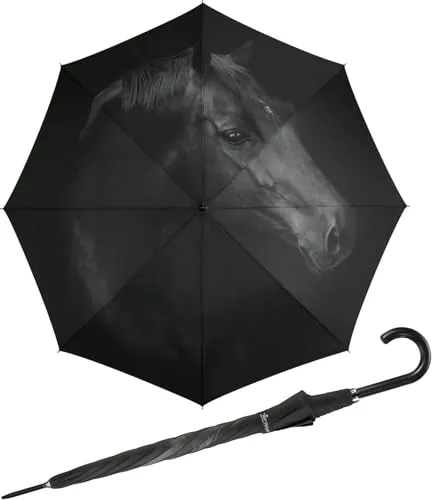 HAPPY RAIN Stockregenschirm mit Auf-Automatik und Pferde-Motiv