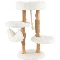 COSTWAY 87cm Kratzbaum Holz - Kratzbaum aus massivem Birnenbaumholz mit 5 Etagen, Hängematte und Sisalseil für endlosen Spielspaß. Ideal für Katzenfreunde, die Wert auf Stil und Funktionalität legen.