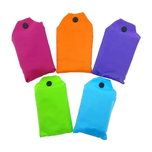 varivendo 5er Set Einkaufstasche Einkaufsbeutel Tragetasche, faltbar 32 x 33 cm, pink orange grün lila blau