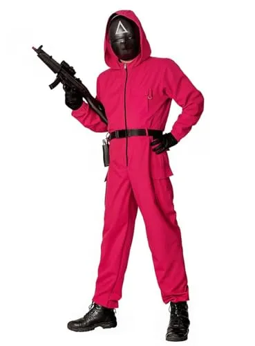 Korean Game Aufseher Kostüm - Overall in Hot-Pink ohne Maske - Größe: S - Verkleidung Karneval Halloween Motto-Party