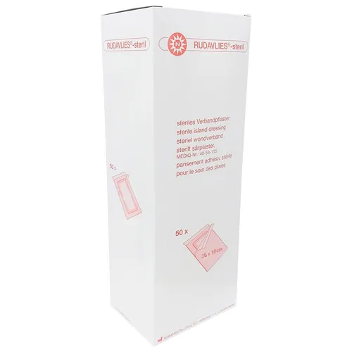 Nobamed Wundpflaster Rudavlies-steril 50 Stück - Pflaster für schnelle Wundversorgung, steril und atmungsaktiv, ideal für Jugendliche und Erwachsene mit einer Größe von 35 x 10 cm.