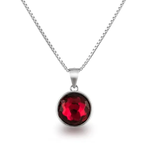 Schöner-SD Anhänger Kristall rund Halskette 925 Silber Rot - Elegante Damen Halskette mit 10 mm Kristallanhänger, der in Rot funkelt und jedem Outfit eine luxuriöse Note verleiht. Inklusive edlem Schmucketui, ideal als Geschenk.