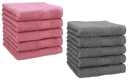 Betz 10 Stück Seiftücher Premium 100% Baumwolle Seiflappen Set 30x30 cm Farbe Altrosa und anthrazit