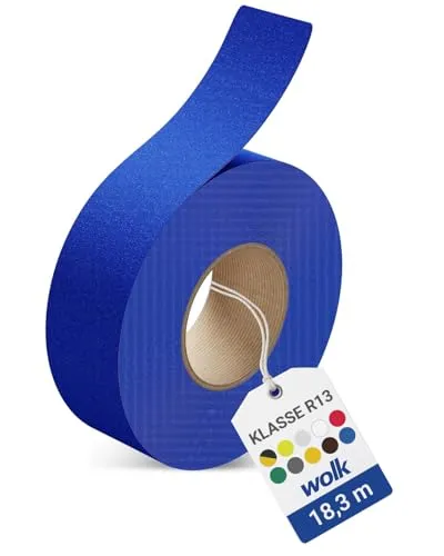 wolk Antirutsch Klebeband R13 Blau (50,0 mm x 18,3 m) – Selbstklebendes Anti-Rutschband für Treppen, Rampen & Böden – Rutschhemmung nach BGR 181 – Innen & Außen, extrem belastbar