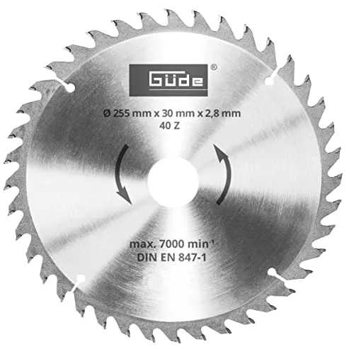 Güde 55264 Holzsägeblatt HM 255x30x40Z (max. 1/7000 min, DIN EN 847-1) Silber