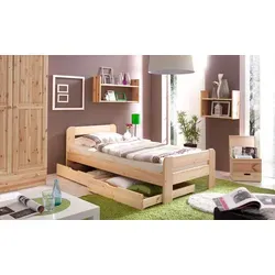 TiCAA Einzelbett Gästebett aus Kiefer Massivholz, 90 x 200 von TiCAA