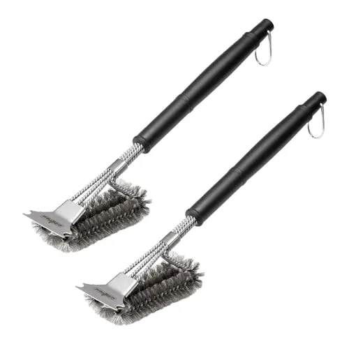 2X Grillfürst Premium Grillbürste mit Edelstahl Borsten, 45 cm - Grill Reinigungsbürste für Grillrost, Grillrost Bürste mit langem 3-Fach Bürstenkopf und Schaber