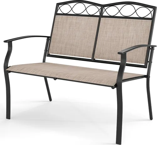 KOMFOTTEU Gartenbank 2-Sitzer mit Metallrahmen und hoher Rückenlehne