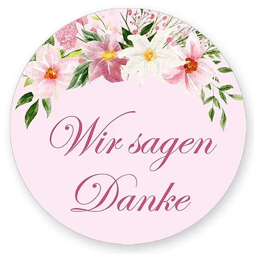 Aufkleber WIR SAGEN DANKE - Blumenmotiv Rund Ø 4,5 cm, Besondere Anlässe Danksagung, Motiv-Sticker 50