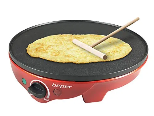 Beper BT.700Y Crepes Maker - Crêpes-Maker für Crêpes, Pfannkuchen und Piadinas, elektrisch mit Holzspatel. Genießen Sie im Retro-Design die schnellsten und leckersten Crêpes in wenigen Minuten.