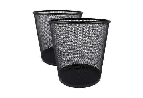WESTCOTT Papierkorb Abfalleimer Mesh Schwarz (2er-Set), Mülleimer aus Drahtgeflecht 13l, Papierkorb für Büro, Homeoffice oder Haushalt