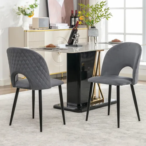  Esszimmerstuhl, Polsterstuhl Stuhl mit Rückenlehne,Sitzfläche aus Samt Gestell aus Metall,Verstellbare Füße,Diamantmuster auf der Rückseite 2 St