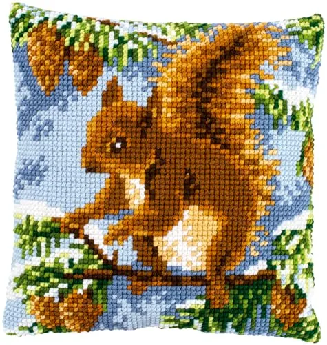Vervaco Kreuzstich Set Eichhörnchen Kissen 40x40 cm - Zählbare Kreuzstich-Sets mit hochwertigem Material und einfacher Anleitung. Perfekt für Anfänger und Profis, um kreatives Handarbeiten zu genießen!