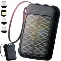 4-in-1 Solar-Powerbank 10.000 mAh mit Kabeln und Taschenlampe