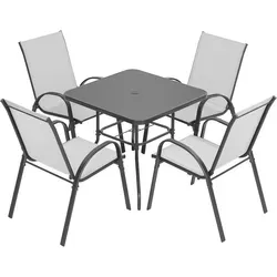 Garten-Essgruppe, Esstisch und 4 stapelbare Gartenstühle (5er-Set) - Schwarz/Weiß