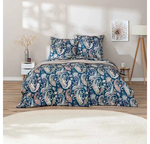 Estella Bettwäsche Estella Mako-Satin Bettwäsche 155x220 Soley marine Paisley blau 7608-2, Mako-Satin, 2 teilig