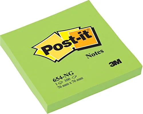 Post-It Notes, Neongrün, 76 mm x 76 mm, 100 Blatt/Block, 6 Blöcke - Für Notizen, To-Do-Listen & Erinnerungen