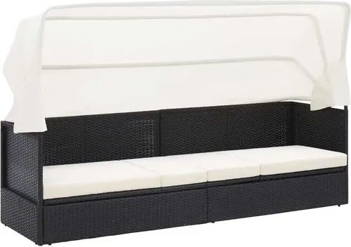 Gartensofa mit Sonnendach Schwarz aus Poly Rattan