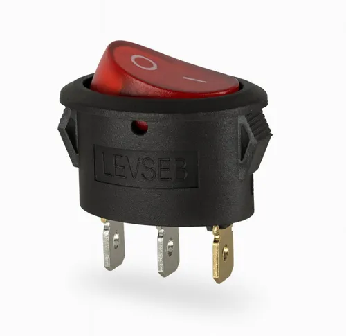Produktbild Wippschalter ON/OFF mit roter LED, 3-polig, oval, 6A 250V~, schwarz, Snap-In