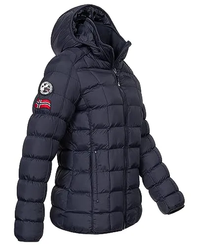 Geographical Norway Damen Steppjacke Parka Winterjacke Warm Gesteppt Outdoor Jacke Kapuze, Farbe:Blau, Größe:M 38