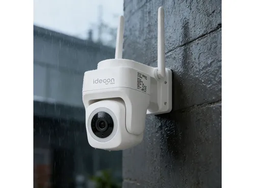 shop'n smile ideoon Überwachungskamera 2K WLAN Outdoor Überwachungskamera IP65 355° Schwenkung Nachtsicht App (1-tlg., Mikrofon & Lautsprecher (Intercom-Funktion) · Alarmsirene bis 85 dB)