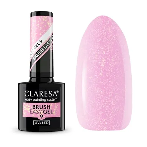 Claresa Easy Brush Gel Nagelgel im Pinsel 9 Helles Rosa mit Partikeln