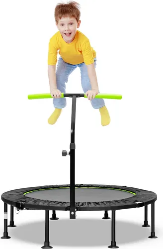 COSTWAY 110cm Mini Trampolin faltbar mit höhenverstellbarem Griff, Kindertrampolin 100 kg Belastbar Grün