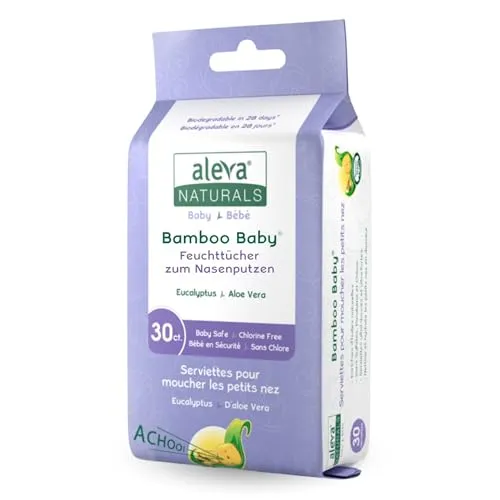 Aleva Naturals Bamboo Baby® Feuchttücher für beruhigendes Nasenputzen – 100% natürliche Inhaltsstoffe mit Aloe Vera & Lavendelöl – Sanft & pflegend, biologisch abbaubar ideal für empfindliche Babyhaut