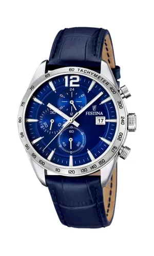 Festina Herren-Armbanduhr XL Chronograph Quarz Leder F16760/3 - Sportliche Armbanduhr für Herren mit Stoppfunktion und Datumsanzeige, bis 5 ATM wasserdicht – ideal für aktive Lebensstile.