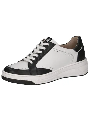 CAPRICE Damen Sneaker flach aus Leder Low Top, Weiß (White/Black), 37 EU