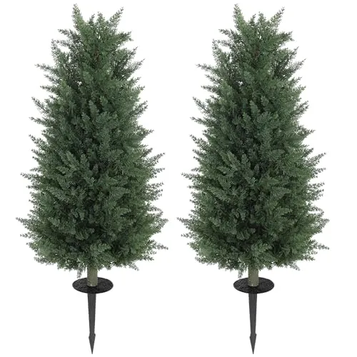 HOMCOM Künstliche Zypresse 2er-Set 100 cm - Künstliche Pflanzen, lebensechtes Zypressendesign mit 831 Blättern, ideal für Innenräume und Gärten, pflegeleicht und langlebig.