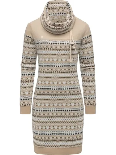 Ragwear Damen Langarm Minikleid kurzes modisches Sommerkleid Chlloe Jacquard YOUMODO Beige Gr. XL