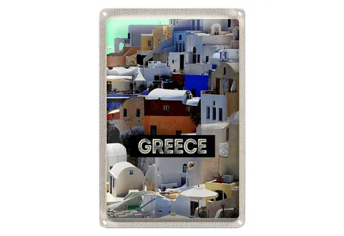 Roomando Metallschild Reise 12x18cm Greece Griechenland Häuser Urlaub