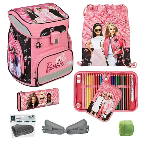 Scooli Schulranzen EasyFit (Set, 6-tlg., inkl. Federmäppchen und Hüftgurt), BARBIE Mattel Pink