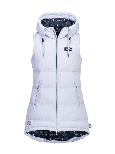 Schietwetter Steppweste Damen - Komfortable und wärmende Funktionsjacke in Zen Blue - Funktionsjacken, gefütterte Steppweste mit justierbarer Kapuze und zwei Einschubtaschen, ideal für kalte Tage und Freizeitaktivitäten.