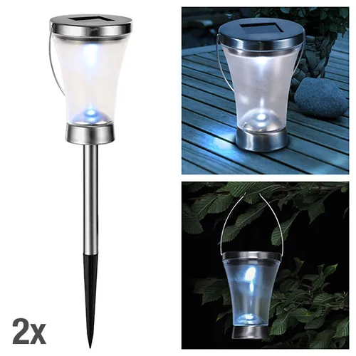 LED Solarlampe 3 in 1 als 2er Set zum Hängen Stellen Stecken Solar Lampe Leuchte
