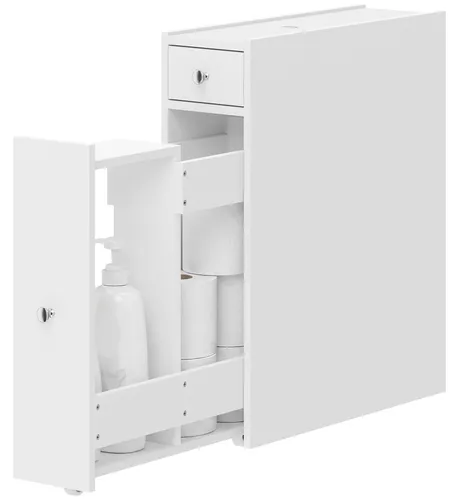 HOMCOM Badezimmerschrank Schmal mit 2 Schubladen, Weiß