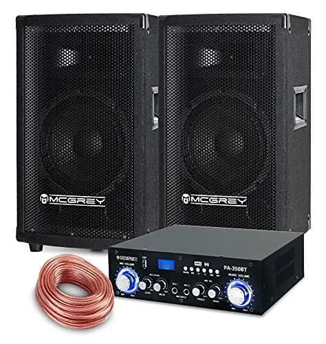 McGrey PA Komplettset PowerDJ-1000 600W - Vollständiges PA-Set für Einsteiger mit 2 Lautsprechern und Bluetooth®-Endstufe, 600 Watt Leistung, ideal für Partys und Karaoke.